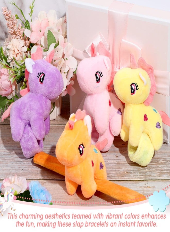 Hollowfly 12 Pcs Unicorn Slap Bracelets Plush Animal Bracelets Bulk 8 Inch Furry Slap Band Stuffed Animals for Boys Girls Unicorn Party Favors Birthday Gifts - Image 4
